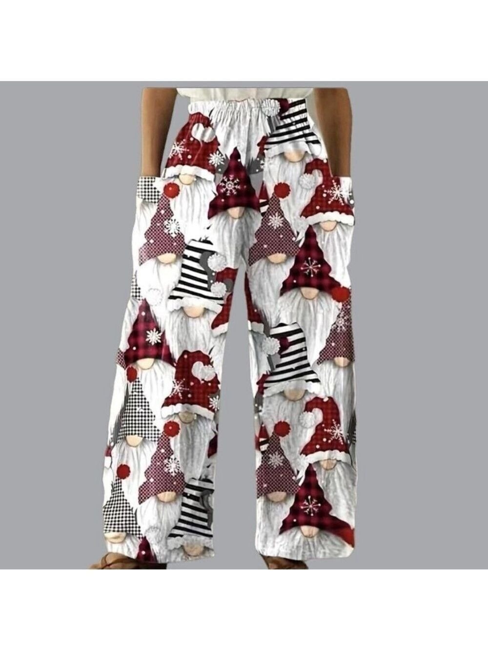 Gnome Pants Extra Wide Leg With Holiday Gnome Pattern And Pockets Christmas XL